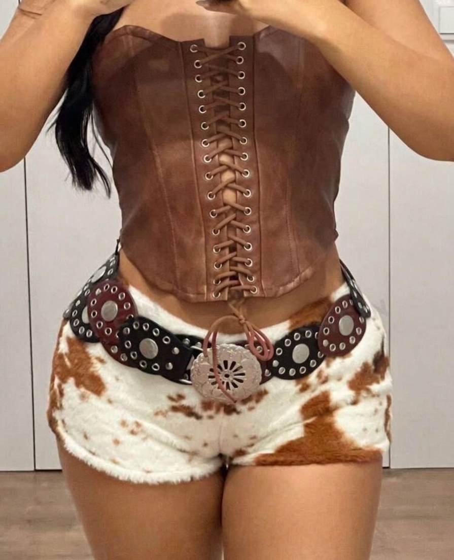 Fuzzy Metal Grommet Shorts