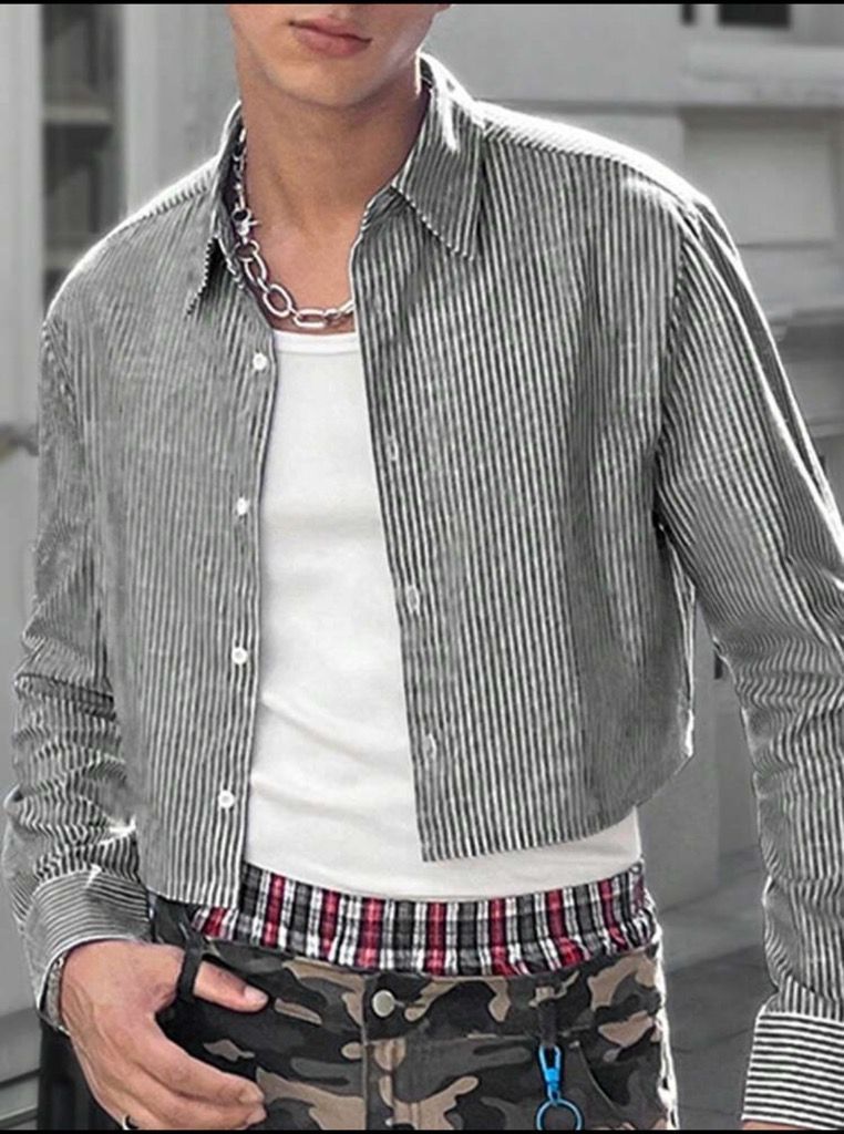 Stripe Long Sleeve Cropped Shirt