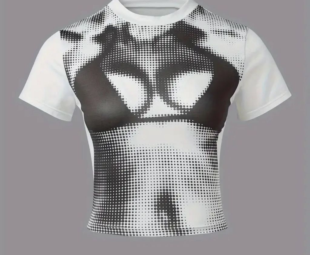 Body print neck T shirt