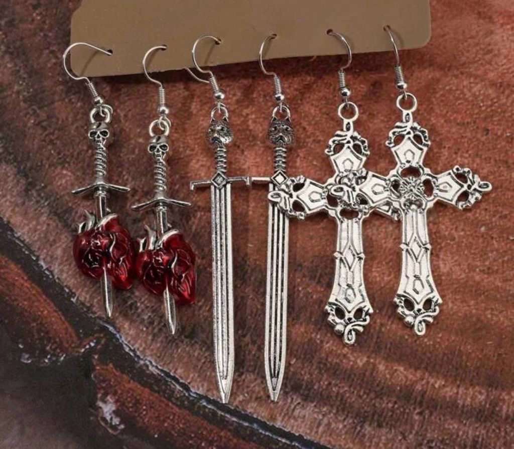Vintage Cross, Heart & Sword Shaped Earrings